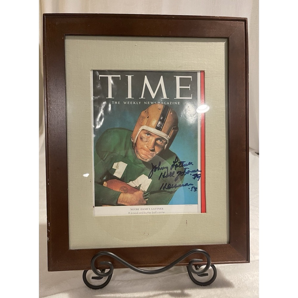 TIME Johnny Lattner Signed "Heisman '53" Notre Dame Framed Picture Hall Of Fame